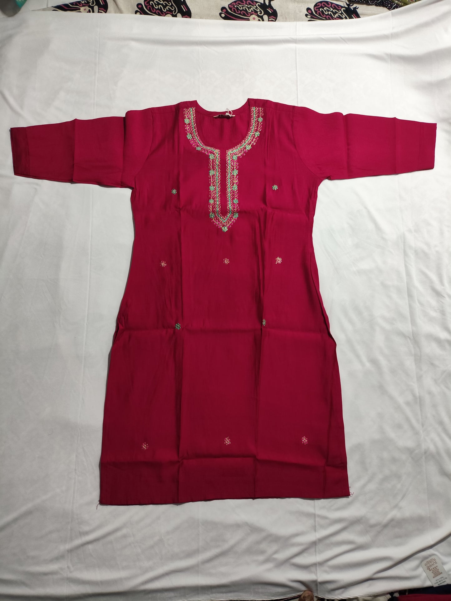 Women Floral Embroidered Pink Kurti Set with Lotus Print Dupatta. pocket available