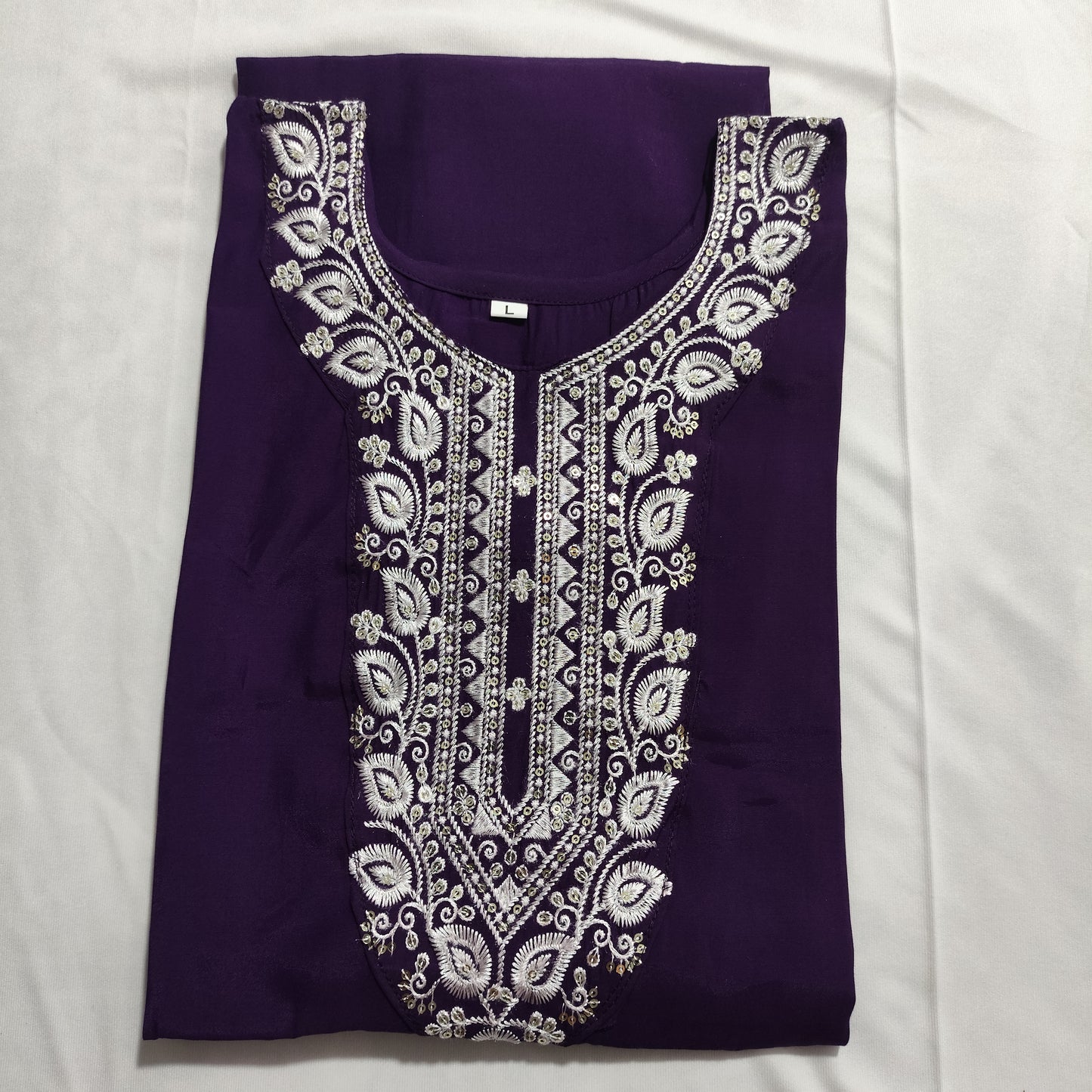 Durga Puja Special – Roman Silk Kurti with Elegant White Embroidery