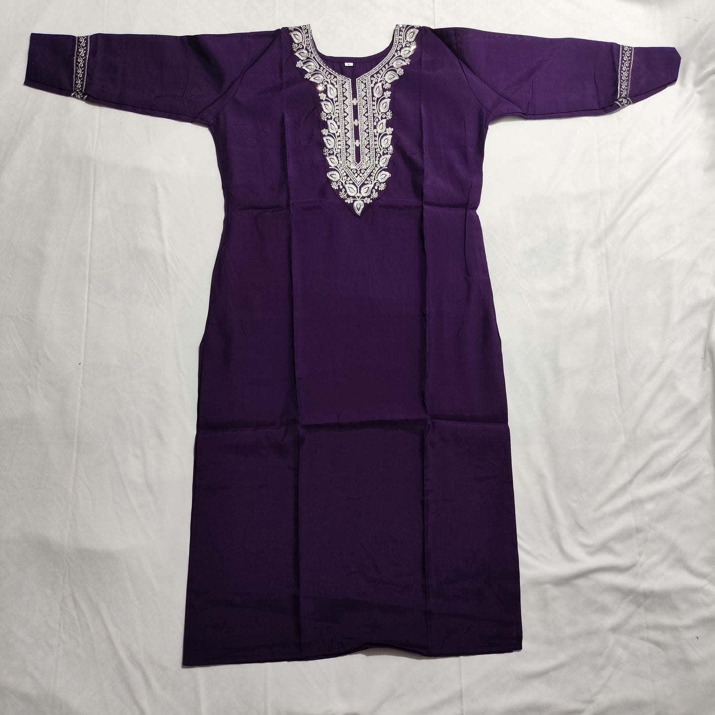 Durga Puja Special – Roman Silk Kurti with Elegant White Embroidery