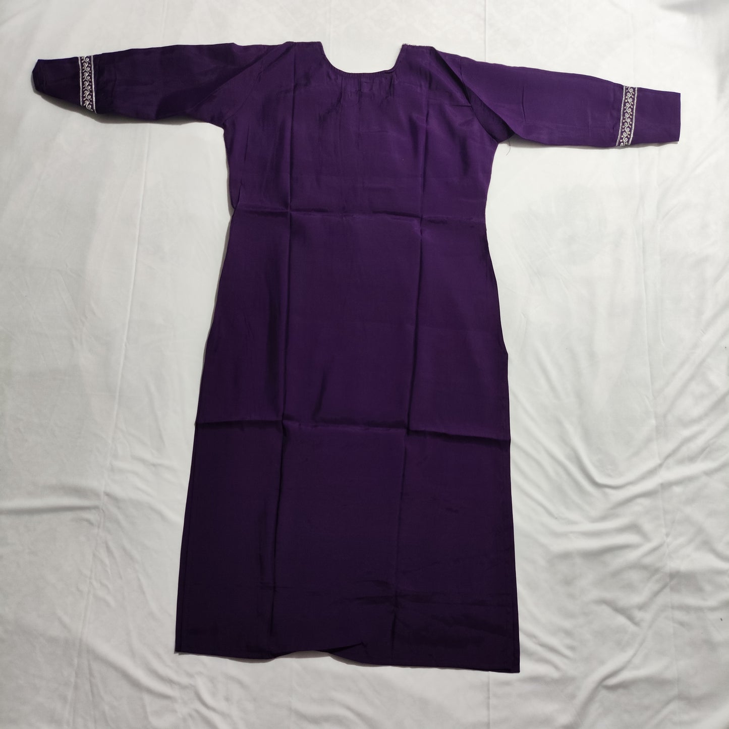 Durga Puja Special – Roman Silk Kurti with Elegant White Embroidery