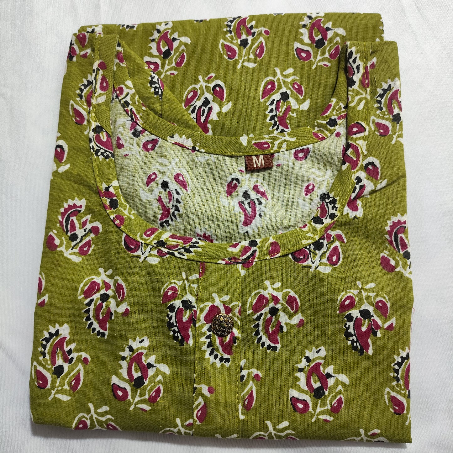 Stylish Olive Green Printed Cotton Kurti – Perfect Daily & Festive Wear