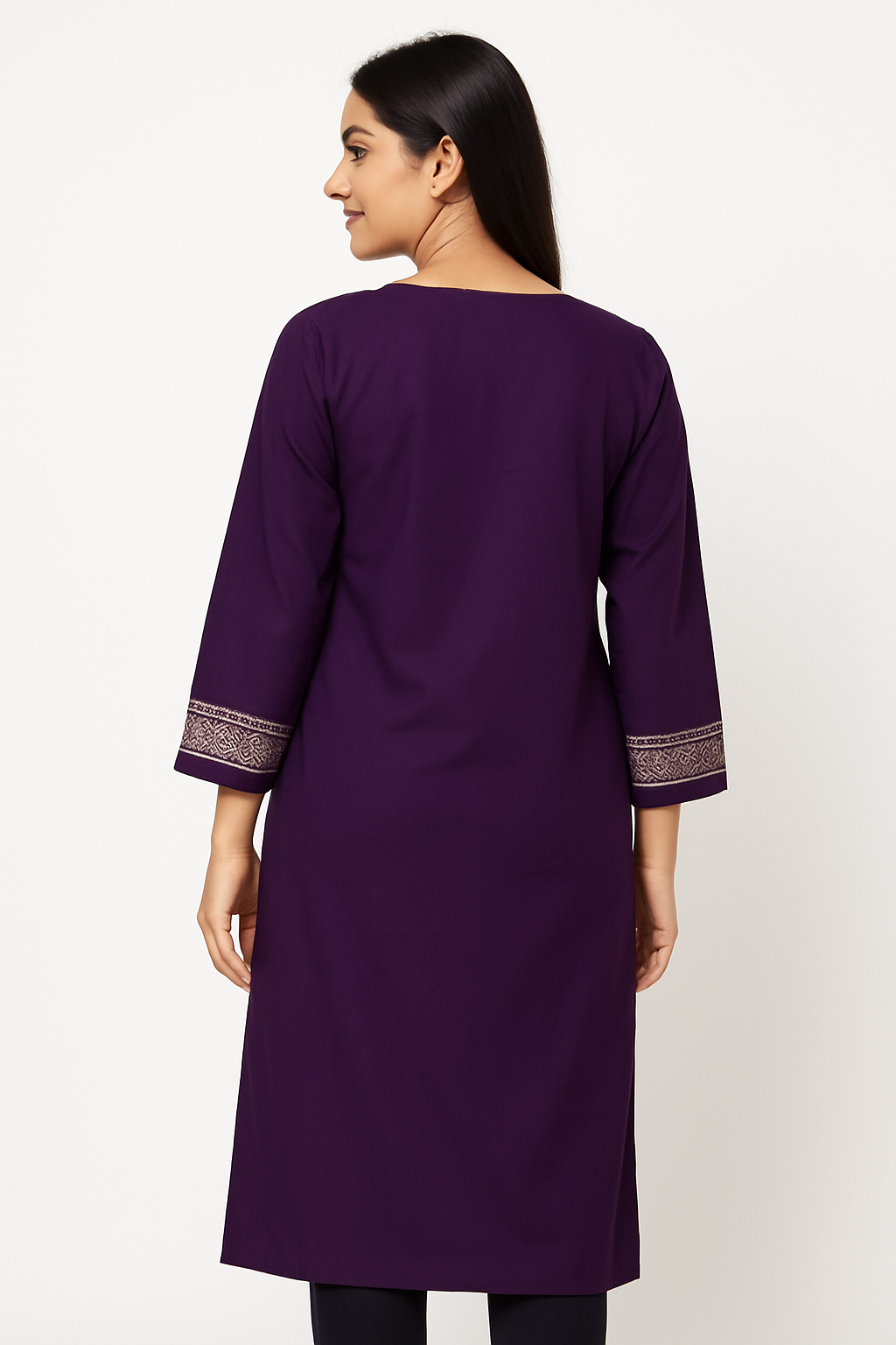 Durga Puja Special – Roman Silk Kurti with Elegant White Embroidery