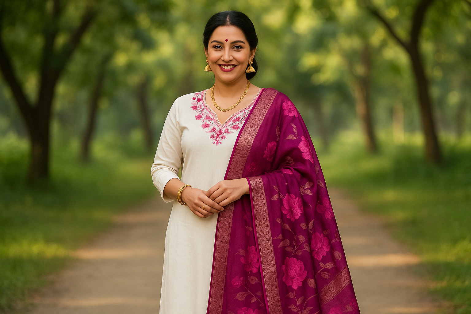 দুর্গাপুজার জন্য প্রাকৃতিক পরিবেশে মডেল