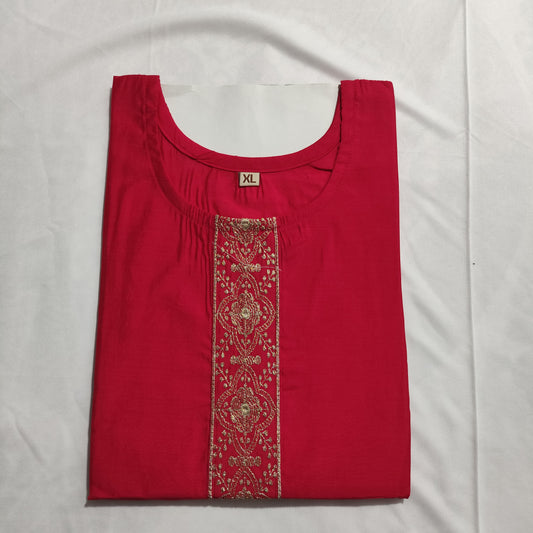 "Elegant Roman Silk Kurti with Embroidered Yoke – Festive & Everyday Charm"