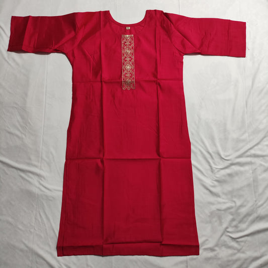 "Elegant Roman Silk Kurti with Embroidered Yoke – Festive & Everyday Charm"