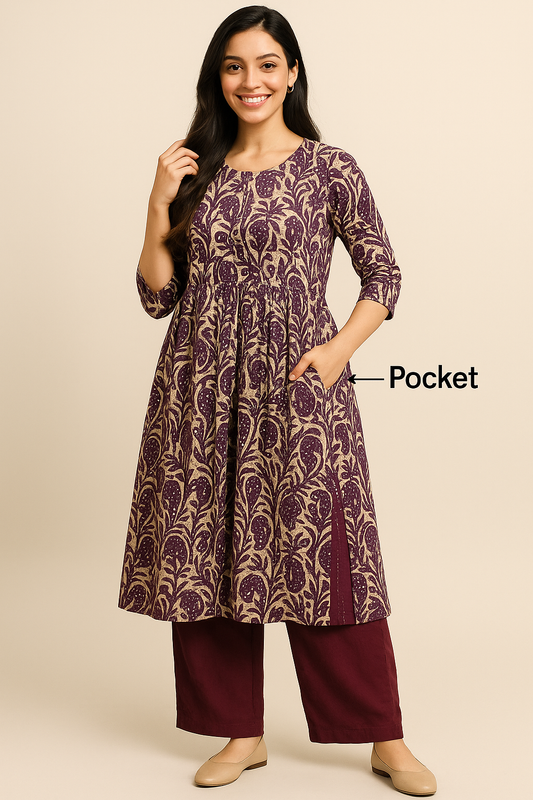 Premium Rayon Printed Kurti with Side Pocket & Matching Pant – Festive & Everyday Wear