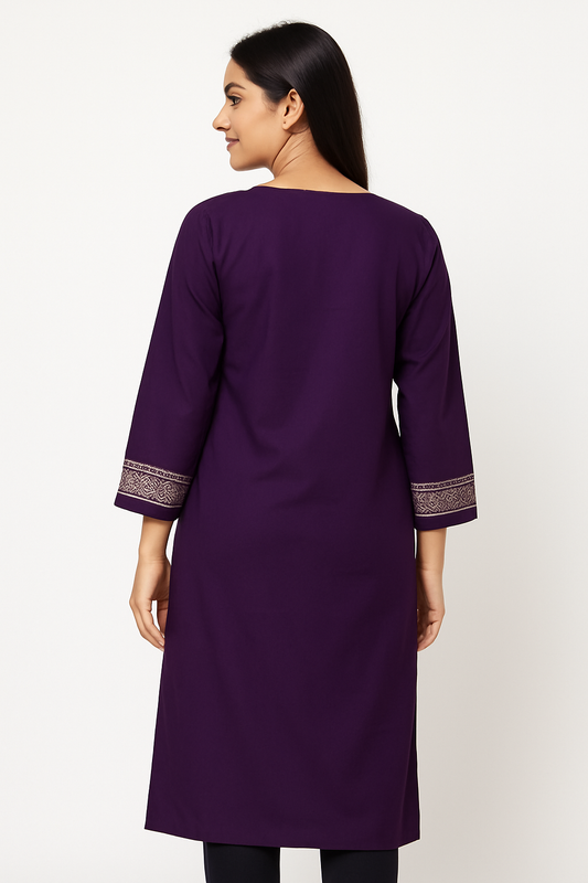 Durga Puja Special –  Roman Silk Kurti with Elegant White Embroidery